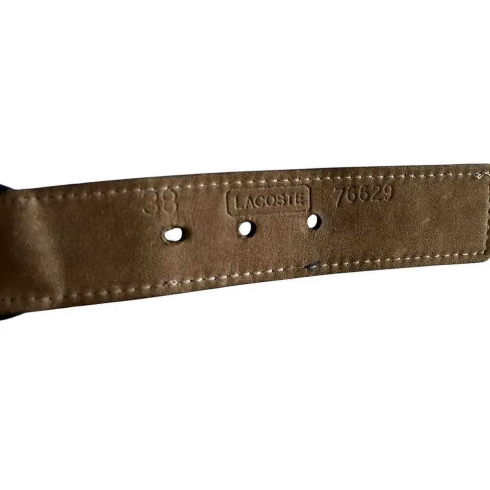 Lacoste Belt Blue Elastic and Brown Leather Size 38 Vintage Preppy